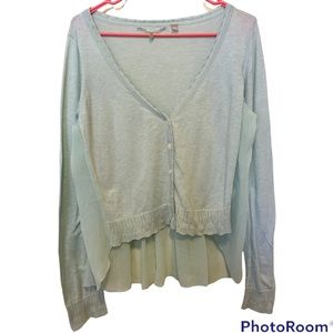 Anthropologie Knitted & Knotted Romantic Sea Foam Ruffle Cardigan Sweater